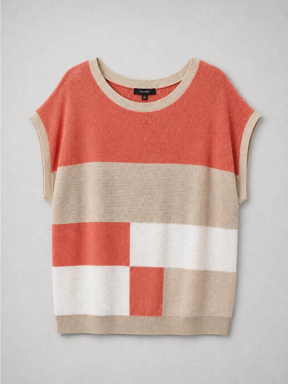 Alfani Coral, Cream & White Colorblock Short-Sleeve Sweater